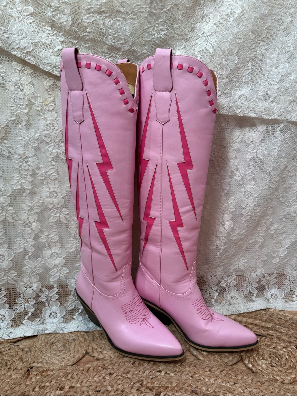 Pink Lightning Heeled Boots (Marfa Brand Dolly Style)